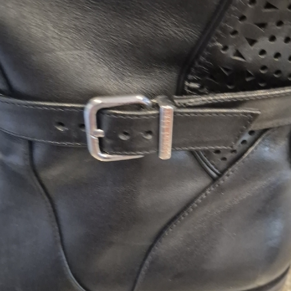 Gianni Bini Black Leather Perforated Boots - Picture 6 of 16